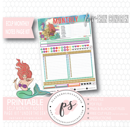 Under the Sea Monthly Notes Page Kit Digital Printable Planner Stickers (for use with Erin Condren) - Plannerologystudio