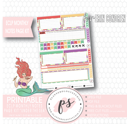 Under the Sea Monthly Notes Page Kit Digital Printable Planner Stickers (for use with Erin Condren) - Plannerologystudio
