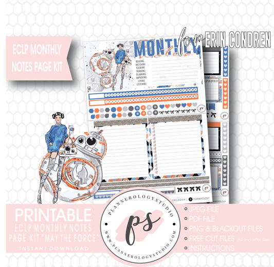 May the Force (Star Wars) Monthly Notes Page Kit Digital Printable Planner Stickers (for use with Erin Condren) - Plannerologystudio