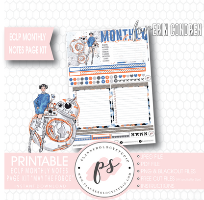 May the Force (Star Wars) Monthly Notes Page Kit Digital Printable Planner Stickers (for use with Erin Condren) - Plannerologystudio