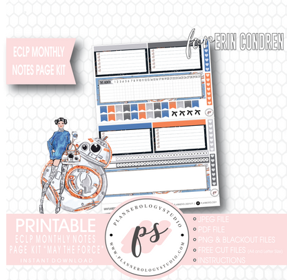 May the Force (Star Wars) Monthly Notes Page Kit Digital Printable Planner Stickers (for use with Erin Condren) - Plannerologystudio