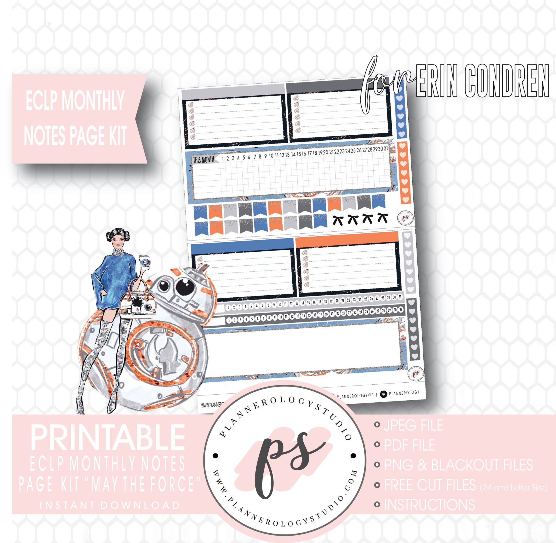 May the Force (Star Wars) Monthly Notes Page Kit Digital Printable Planner Stickers (for use with Erin Condren) - Plannerologystudio