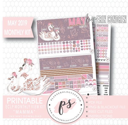 Mamma (Mother's Day) May 2019 Monthly View Kit Digital Printable Planner Stickers (for use with Erin Condren) - Plannerologystudio