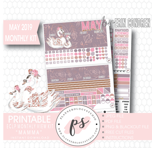 Mamma (Mother's Day) May 2019 Monthly View Kit Digital Printable Planner Stickers (for use with Erin Condren) - Plannerologystudio