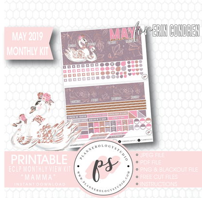 Mamma (Mother's Day) May 2019 Monthly View Kit Digital Printable Planner Stickers (for use with Erin Condren) - Plannerologystudio