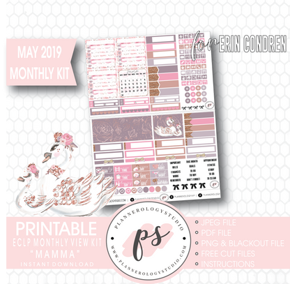 Mamma (Mother's Day) May 2019 Monthly View Kit Digital Printable Planner Stickers (for use with Erin Condren) - Plannerologystudio