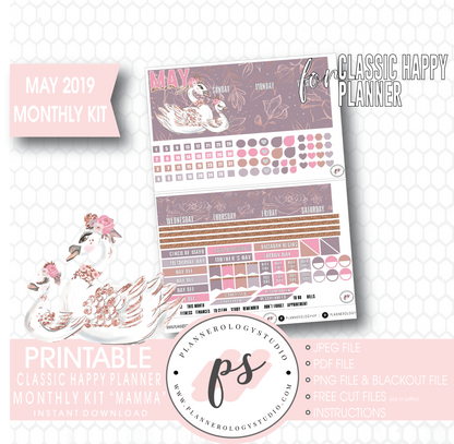 Mamma (Mother's Day) May 2019 Monthly View Kit Digital Printable Planner Stickers (for use with Classic Happy Planner) - Plannerologystudio