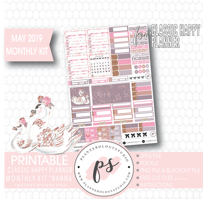 Mamma (Mother's Day) May 2019 Monthly View Kit Digital Printable Planner Stickers (for use with Classic Happy Planner) - Plannerologystudio