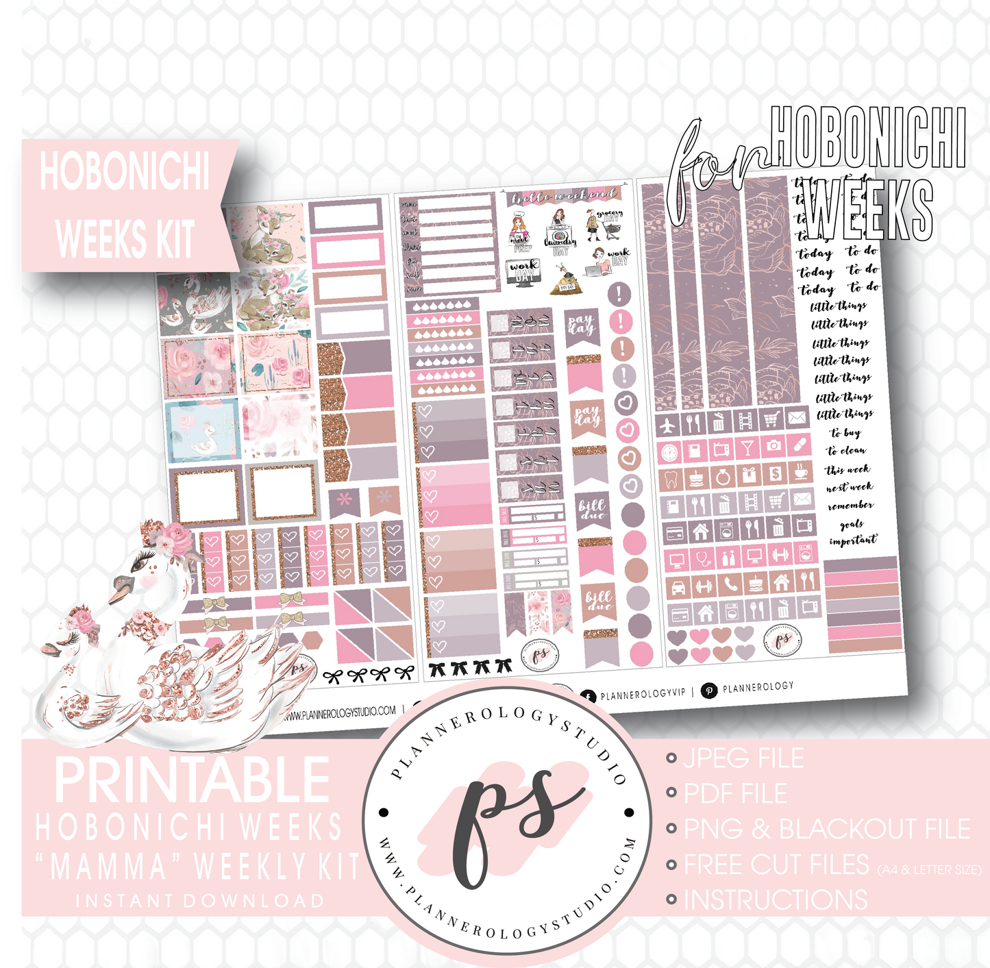 Mamma (Mother's Day) Weekly Kit Printable Digital Planner Stickers (for use with Hobonichi Weeks) - Plannerologystudio