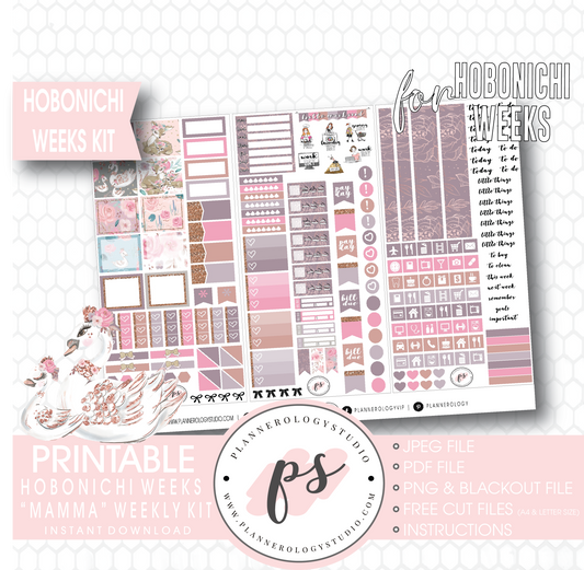 Mamma (Mother's Day) Weekly Kit Printable Digital Planner Stickers (for use with Hobonichi Weeks) - Plannerologystudio