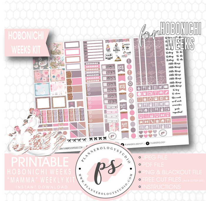 Mamma (Mother's Day) Weekly Kit Printable Digital Planner Stickers (for use with Hobonichi Weeks) - Plannerologystudio