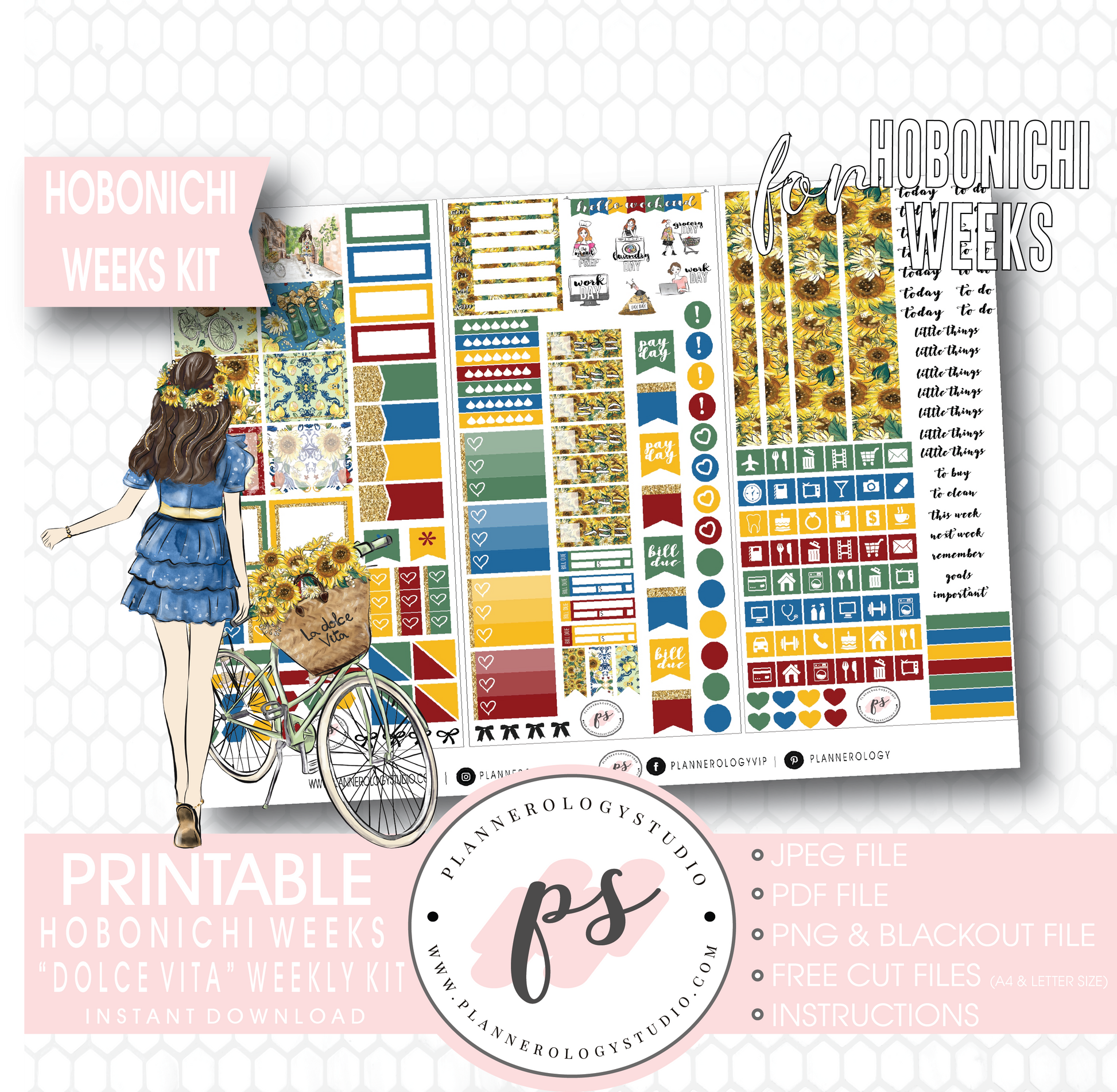 Dolce Vita Weekly Kit Printable Digital Planner Stickers (for use with Hobonichi Weeks) - Plannerologystudio