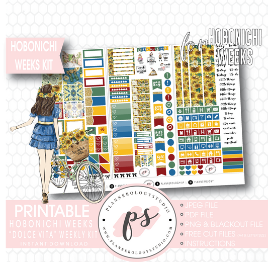 Dolce Vita Weekly Kit Printable Digital Planner Stickers (for use with Hobonichi Weeks) - Plannerologystudio