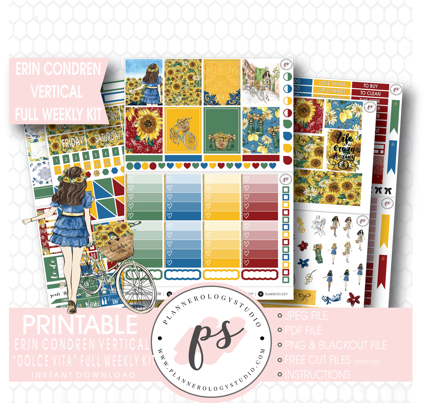 Dolce Vita Full Weekly Kit Printable Planner Stickers (for use with Erin Condren Vertical) - Plannerologystudio