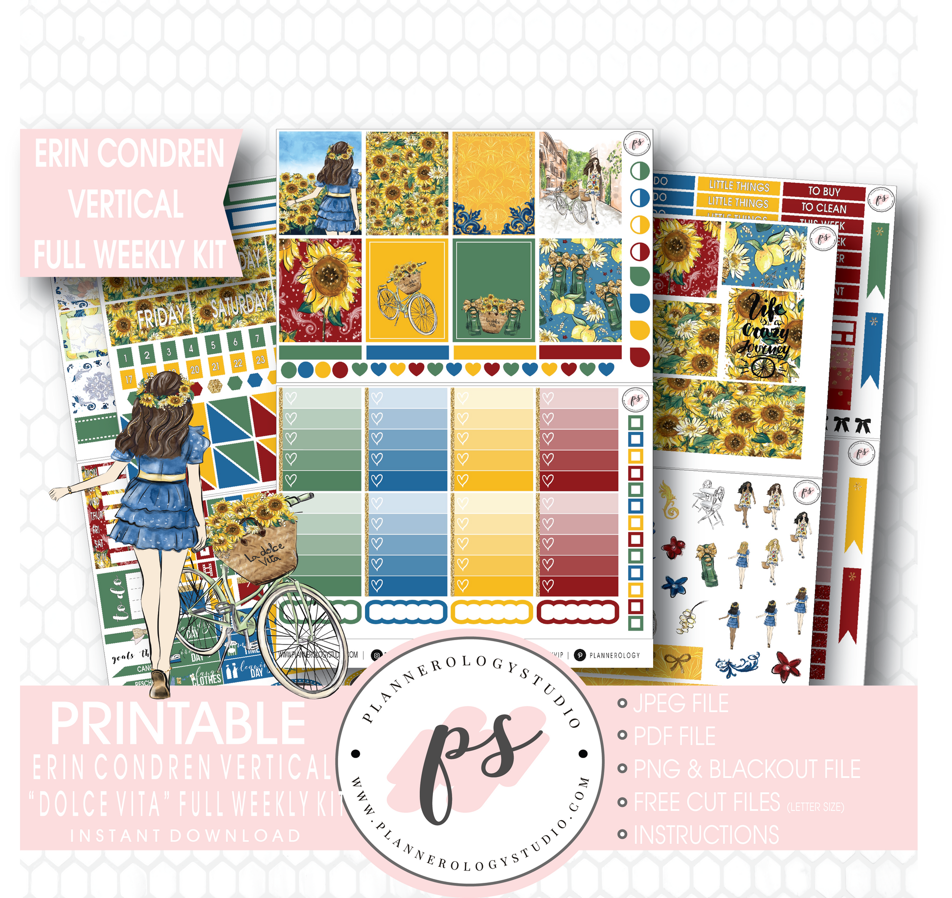 Dolce Vita Full Weekly Kit Printable Planner Stickers (for use with Erin Condren Vertical) - Plannerologystudio