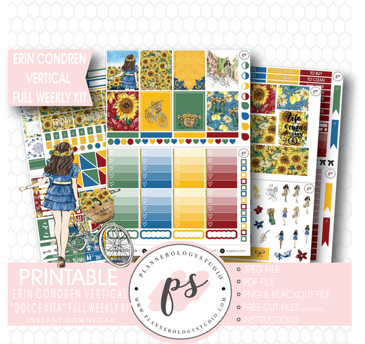 Dolce Vita Full Weekly Kit Printable Planner Stickers (for use with Erin Condren Vertical) - Plannerologystudio