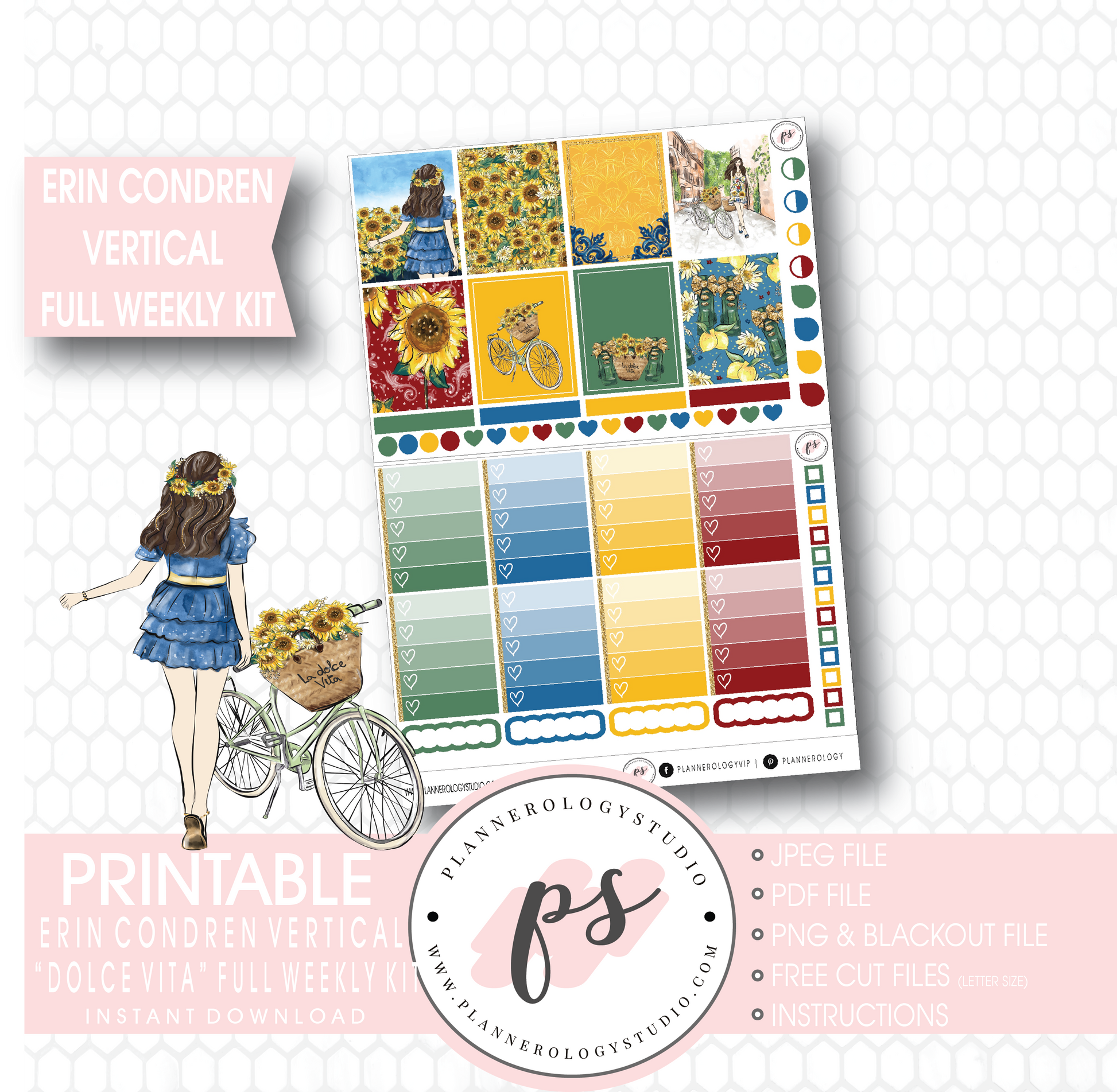 Dolce Vita Full Weekly Kit Printable Planner Stickers (for use with Erin Condren Vertical) - Plannerologystudio
