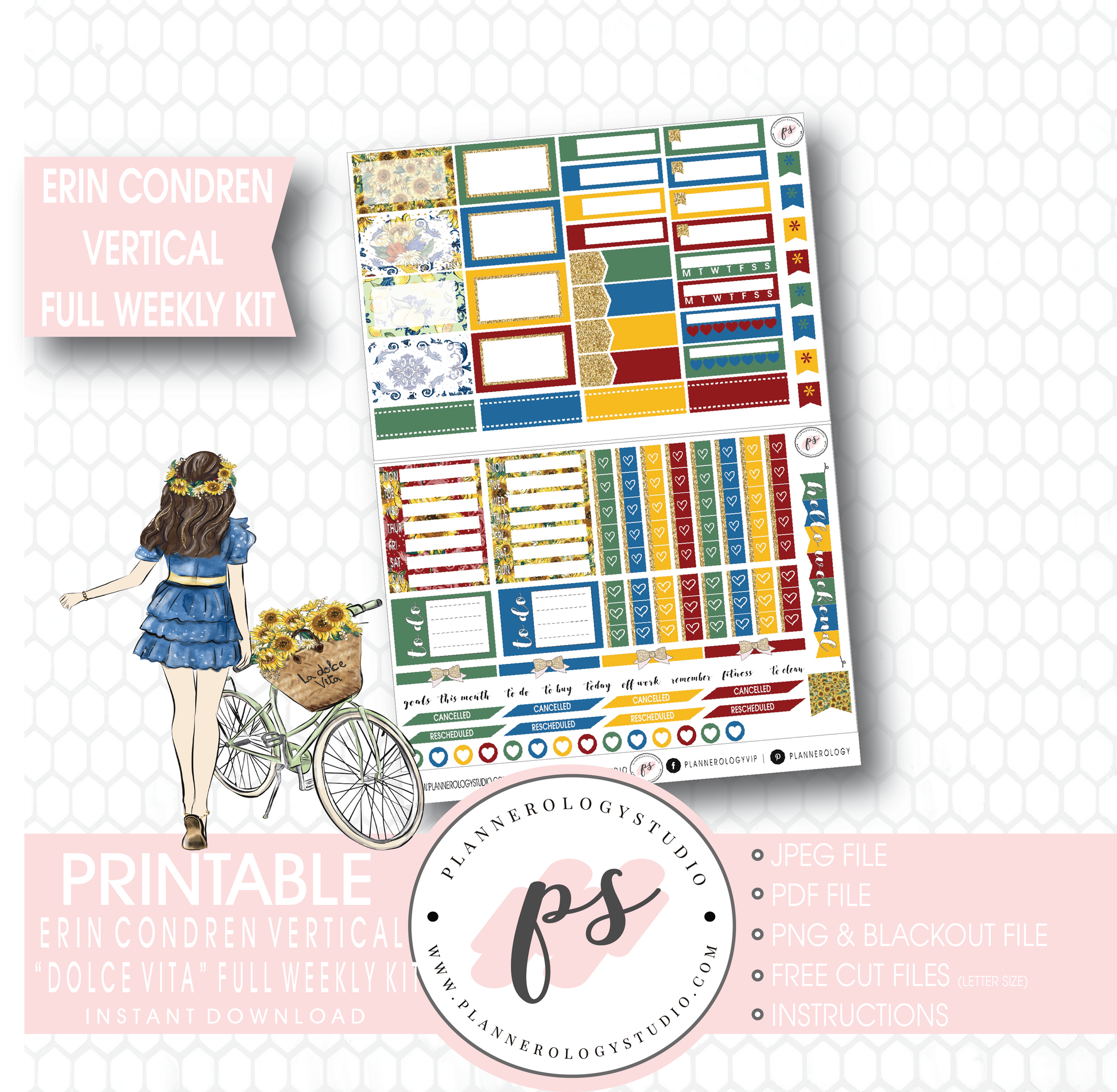 Dolce Vita Full Weekly Kit Printable Planner Stickers (for use with Erin Condren Vertical) - Plannerologystudio