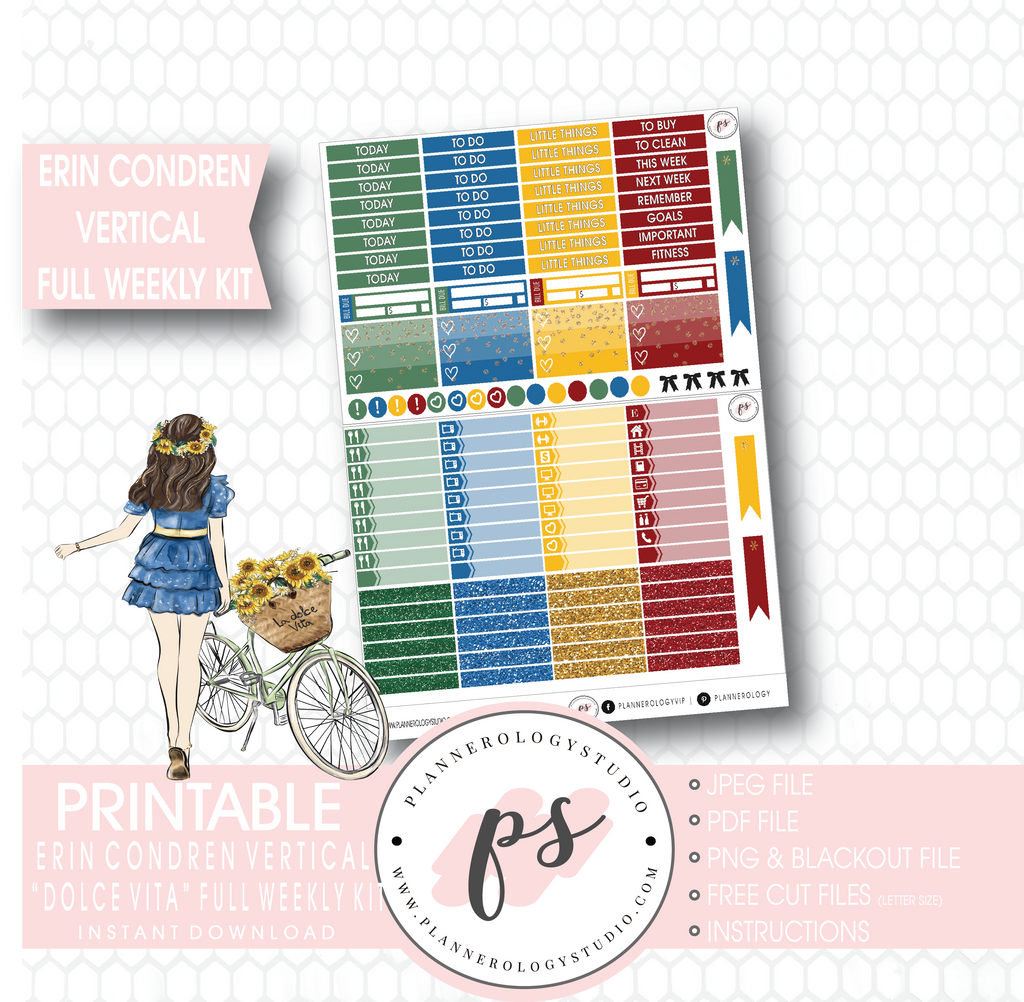 Dolce Vita Full Weekly Kit Printable Planner Stickers (for use with Erin Condren Vertical) - Plannerologystudio