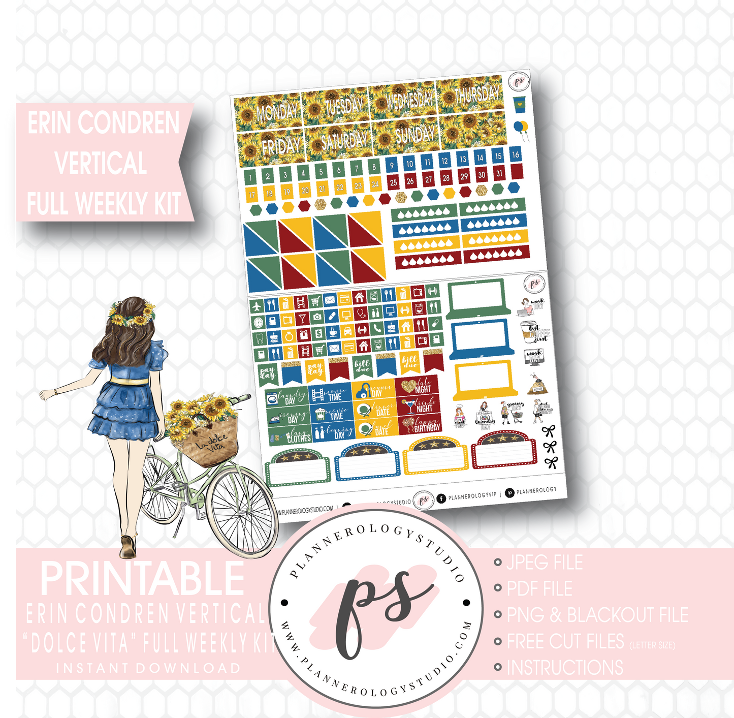 Dolce Vita Full Weekly Kit Printable Planner Stickers (for use with Erin Condren Vertical) - Plannerologystudio
