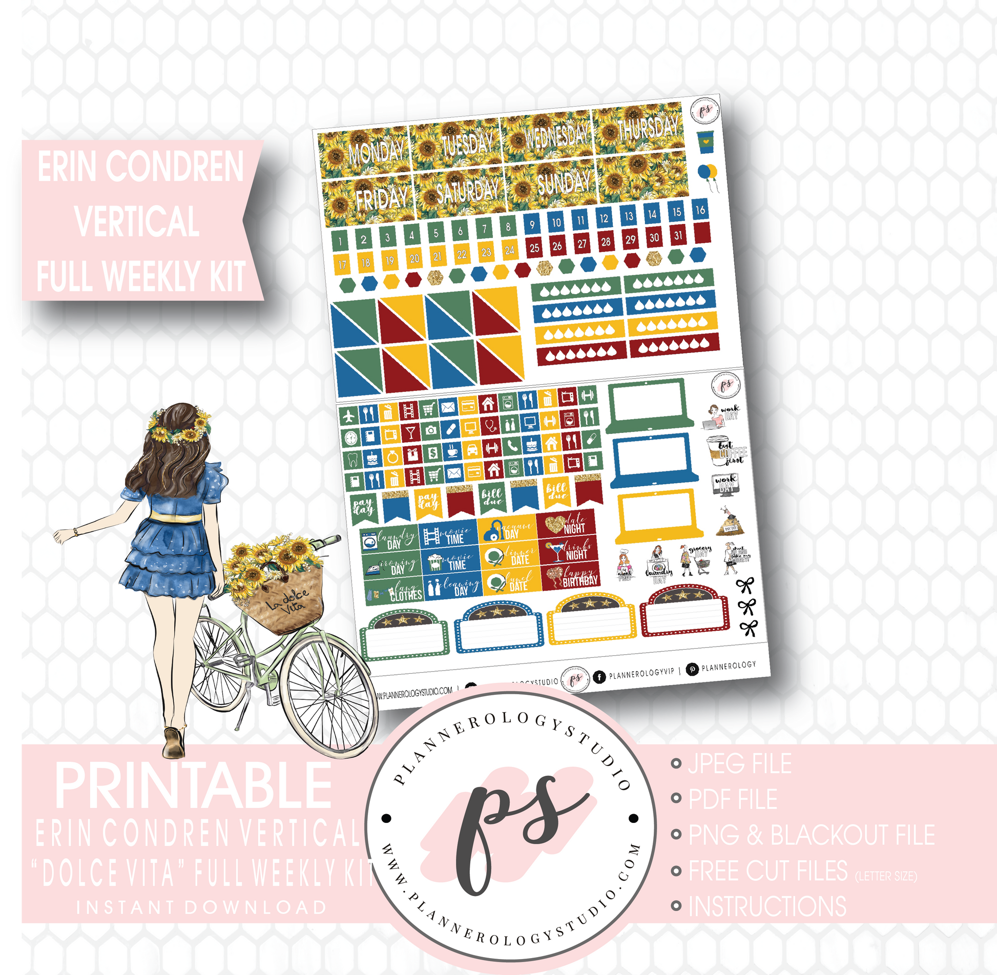 Dolce Vita Full Weekly Kit Printable Planner Stickers (for use with Erin Condren Vertical) - Plannerologystudio