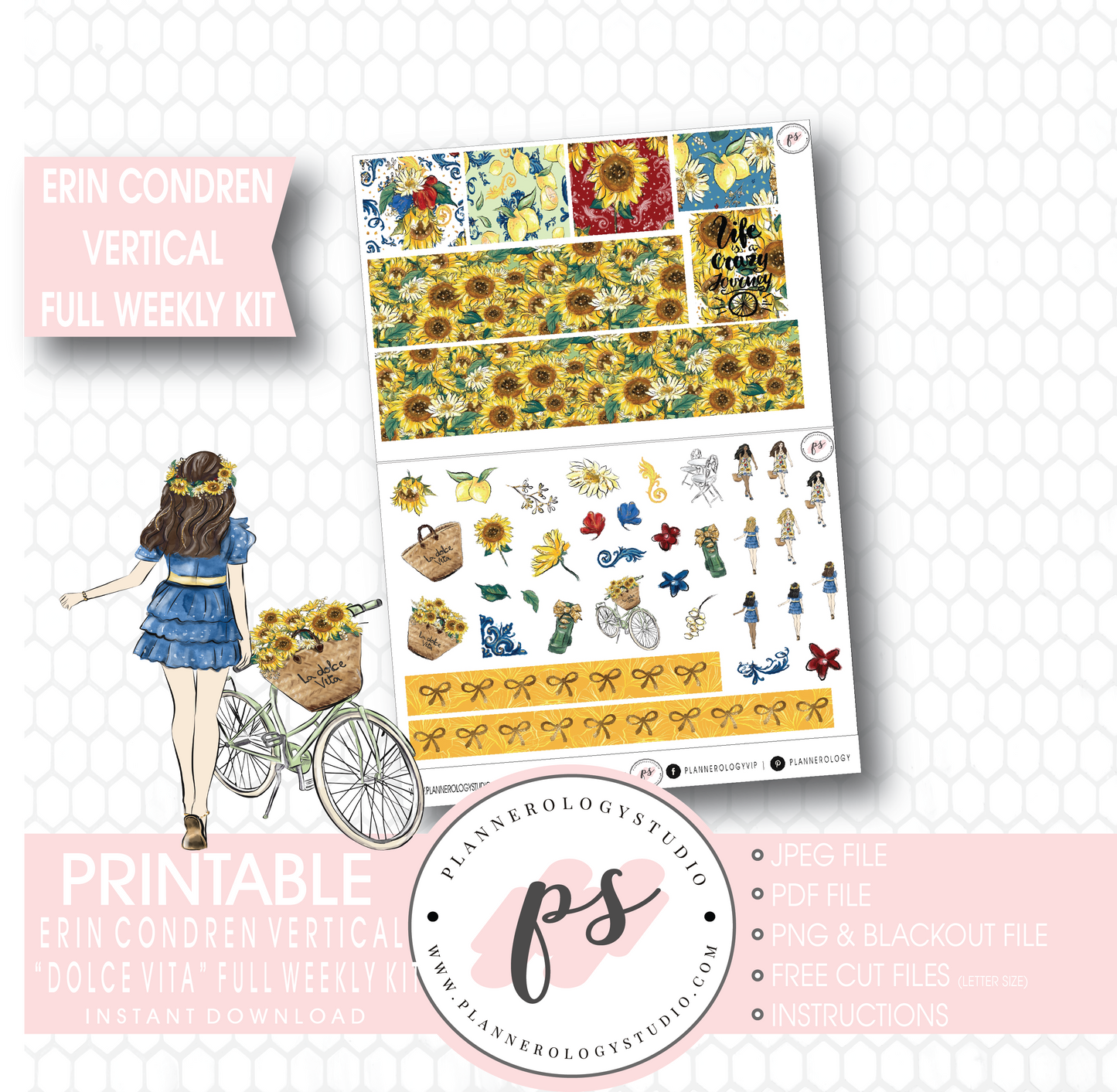 Dolce Vita Full Weekly Kit Printable Planner Stickers (for use with Erin Condren Vertical) - Plannerologystudio