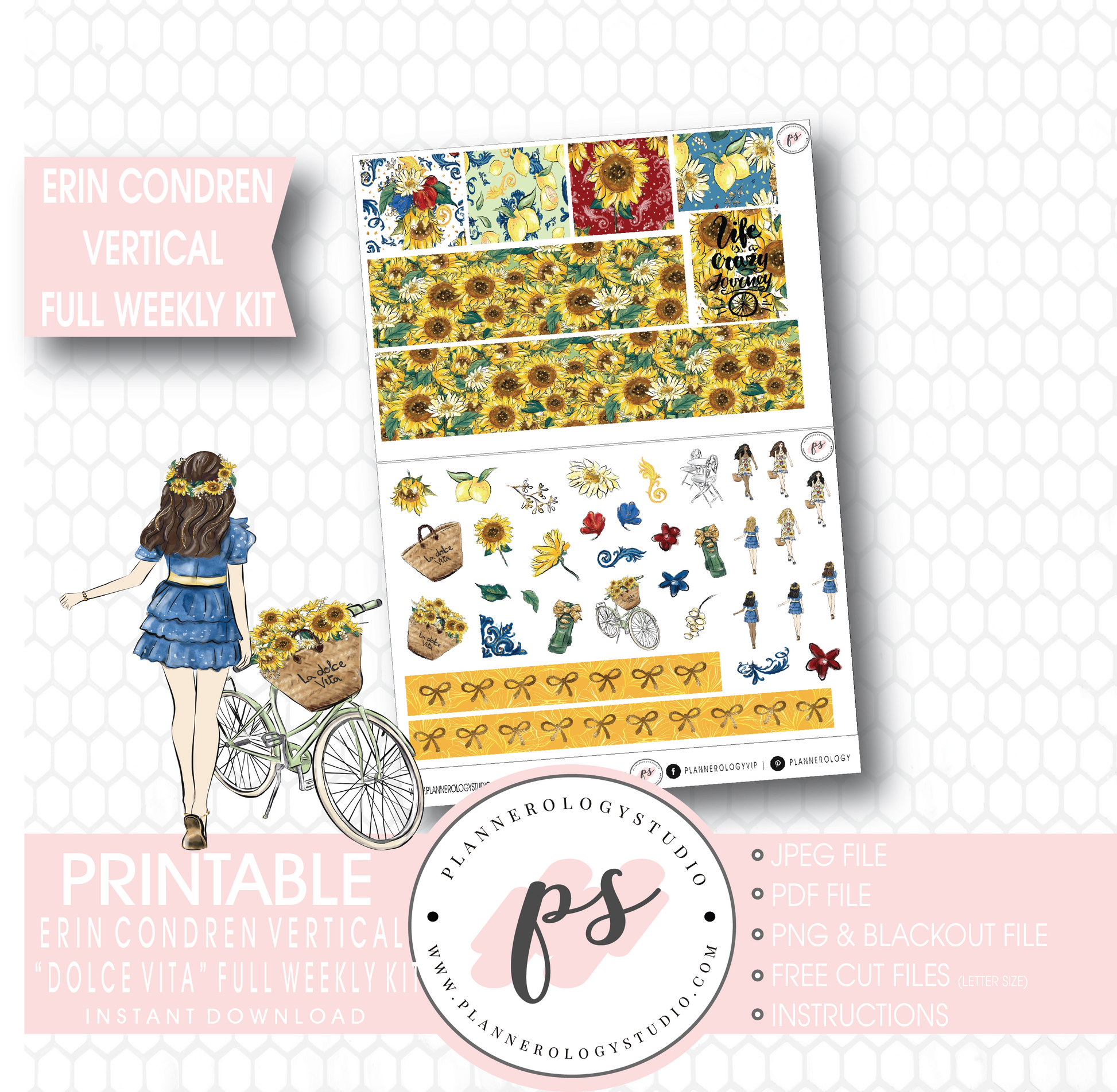 Dolce Vita Full Weekly Kit Printable Planner Stickers (for use with Erin Condren Vertical) - Plannerologystudio