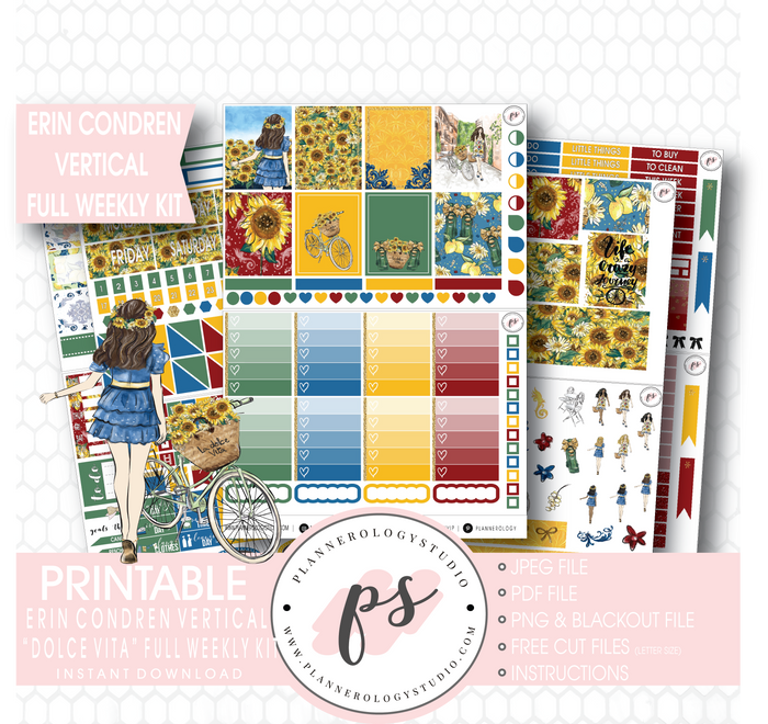 Dolce Vita Full Weekly Kit Printable Planner Stickers (for use with Erin Condren Vertical) - Plannerologystudio