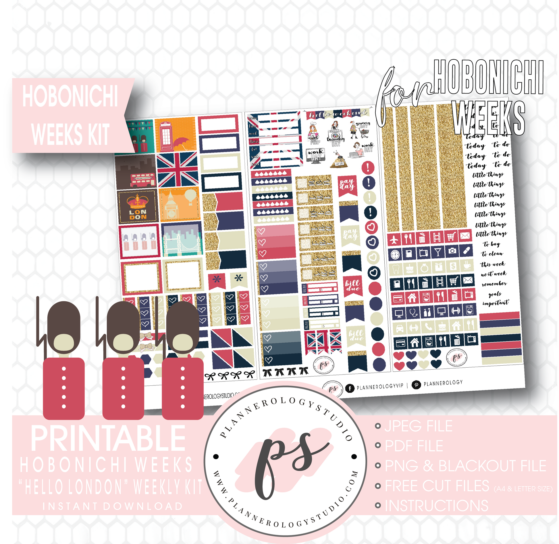 Hello London Weekly Kit Printable Digital Planner Stickers (for use with Hobonichi Weeks) - Plannerologystudio