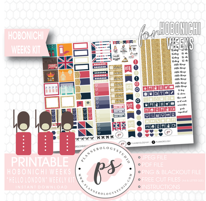 Hello London Weekly Kit Printable Digital Planner Stickers (for use with Hobonichi Weeks) - Plannerologystudio