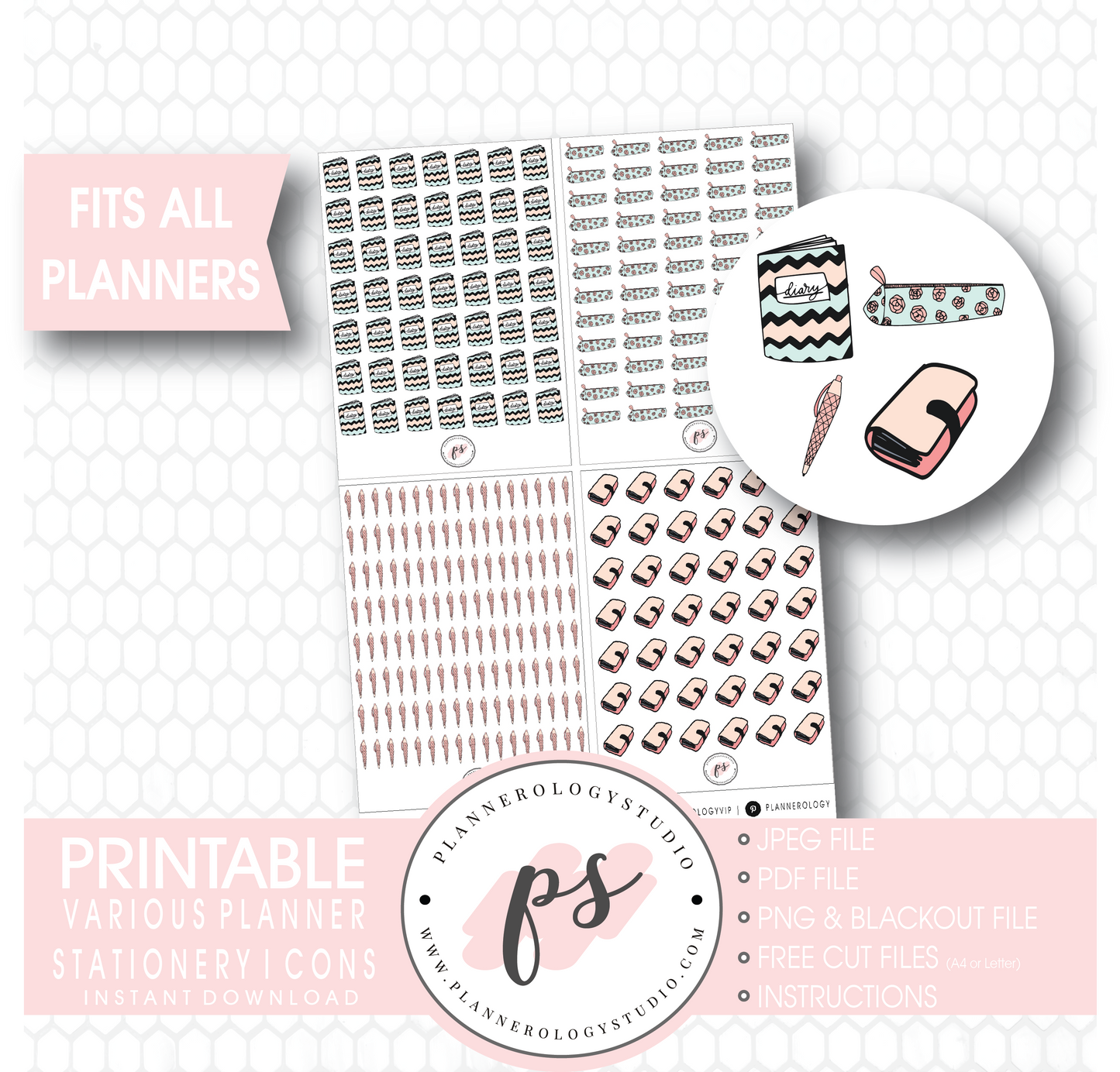 Various Planner Stationery Doodle Icons Digital Printable Planner Stickers - Plannerologystudio
