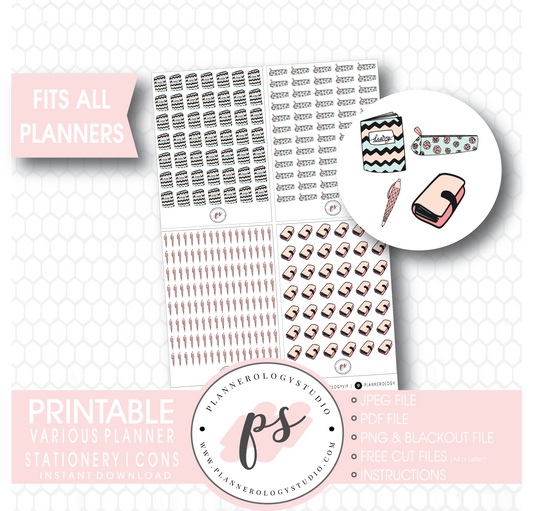 Various Planner Stationery Doodle Icons Digital Printable Planner Stickers - Plannerologystudio