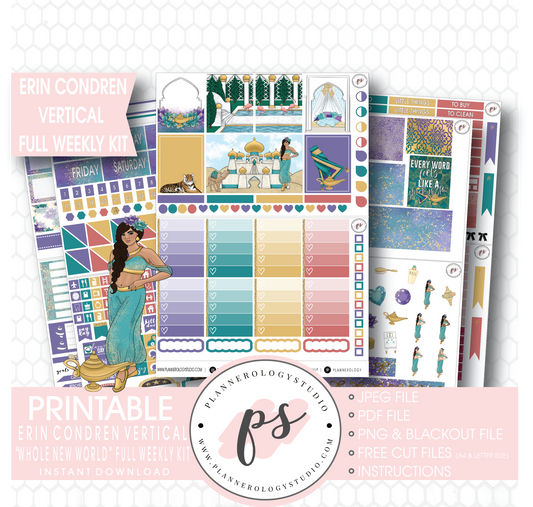 Whole New World (Aladdin Inspired) Full Weekly Kit Printable Planner Stickers (for use with Erin Condren Vertical) - Plannerologystudio