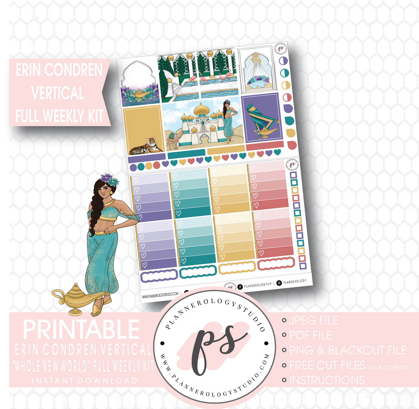 Whole New World (Aladdin Inspired) Full Weekly Kit Printable Planner Stickers (for use with Erin Condren Vertical) - Plannerologystudio