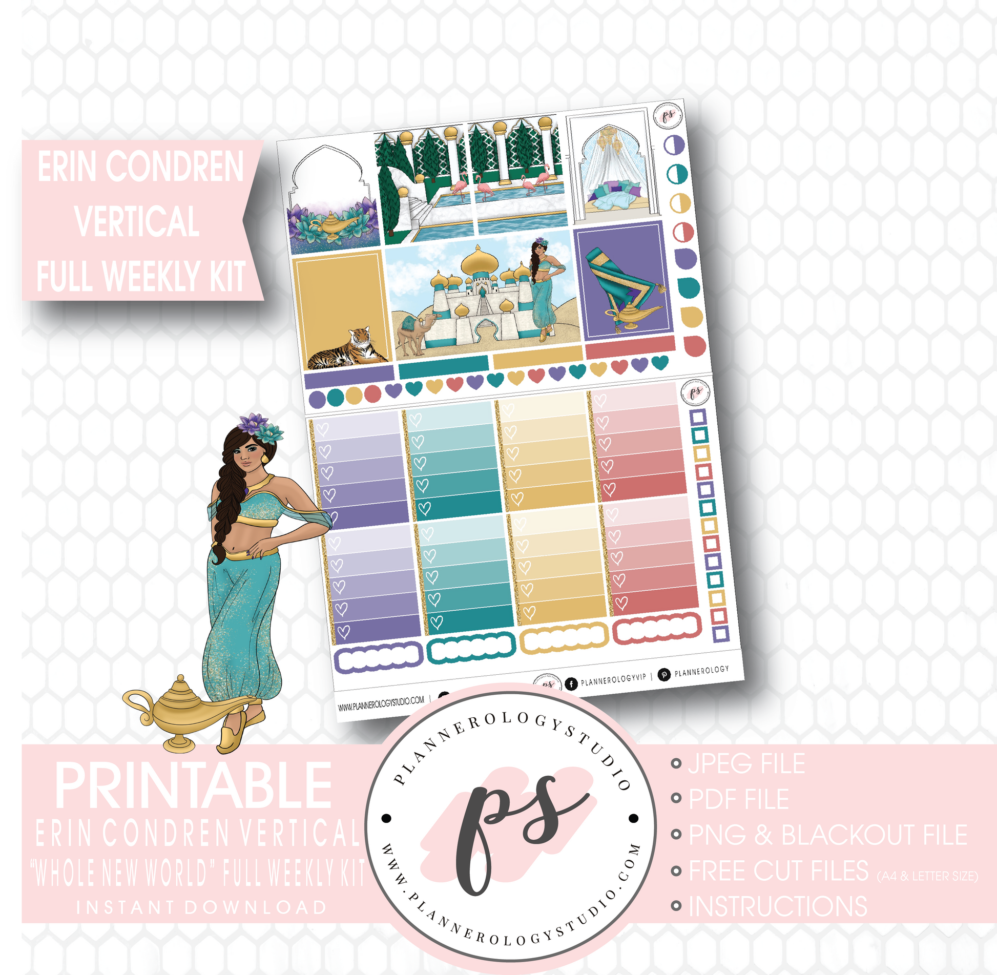 Whole New World (Aladdin Inspired) Full Weekly Kit Printable Planner Stickers (for use with Erin Condren Vertical) - Plannerologystudio