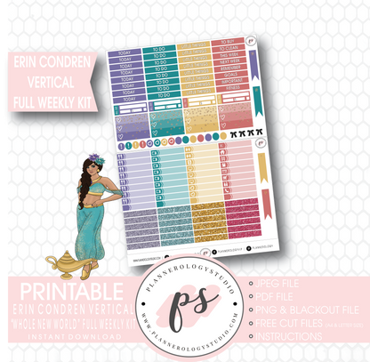 Whole New World (Aladdin Inspired) Full Weekly Kit Printable Planner Stickers (for use with Erin Condren Vertical) - Plannerologystudio