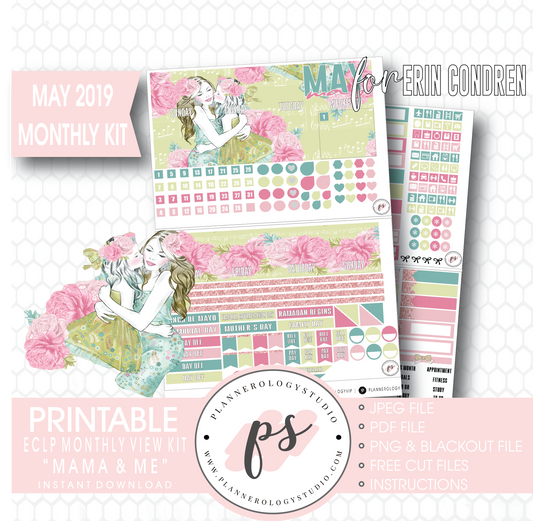 Mama & Me (Mother's Day) May 2019 Monthly View Kit Digital Printable Planner Stickers (for use with Erin Condren) - Plannerologystudio