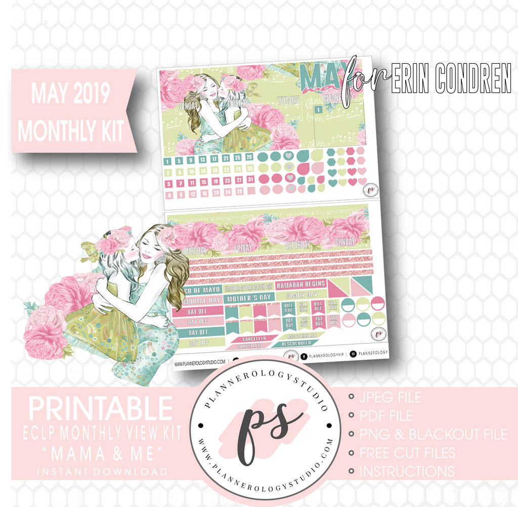 Mama & Me (Mother's Day) May 2019 Monthly View Kit Digital Printable Planner Stickers (for use with Erin Condren) - Plannerologystudio