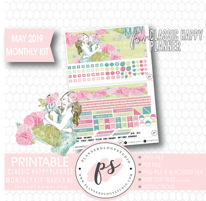 Mama & Me (Mother's Day) May 2019 Monthly View Kit Digital Printable Planner Stickers (for use with Classic Happy Planner) - Plannerologystudio