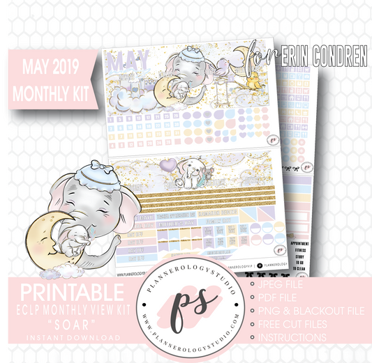 Soar (Dumbo Inspired) May 2019 Monthly View Kit Digital Printable Planner Stickers (for use with Erin Condren) - Plannerologystudio