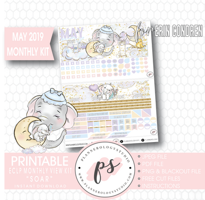 Soar (Dumbo Inspired) May 2019 Monthly View Kit Digital Printable Planner Stickers (for use with Erin Condren) - Plannerologystudio