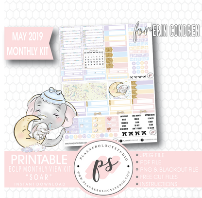 Soar (Dumbo Inspired) May 2019 Monthly View Kit Digital Printable Planner Stickers (for use with Erin Condren) - Plannerologystudio