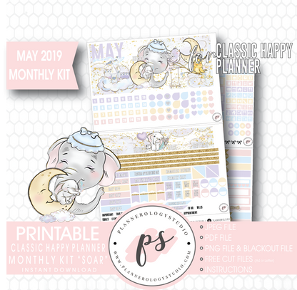 Soar (Dumbo Inspired) May 2019 Monthly View Kit Digital Printable Planner Stickers (for use with Classic Happy Planner) - Plannerologystudio