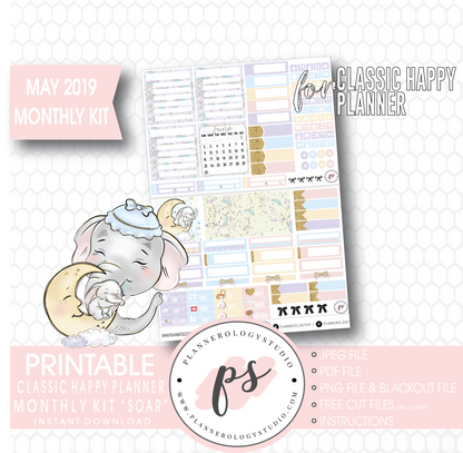 Soar (Dumbo Inspired) May 2019 Monthly View Kit Digital Printable Planner Stickers (for use with Classic Happy Planner) - Plannerologystudio