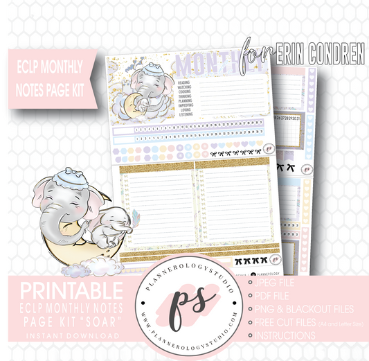 Soar (Dumbo Inspired) Monthly Notes Page Kit Digital Printable Planner Stickers (for use with Erin Condren) - Plannerologystudio