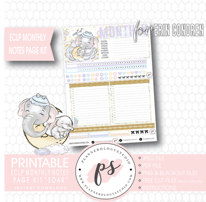 Soar (Dumbo Inspired) Monthly Notes Page Kit Digital Printable Planner Stickers (for use with Erin Condren) - Plannerologystudio