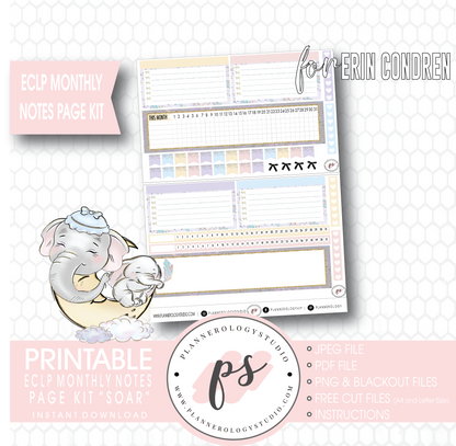 Soar (Dumbo Inspired) Monthly Notes Page Kit Digital Printable Planner Stickers (for use with Erin Condren) - Plannerologystudio