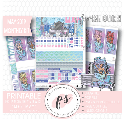 Mer-May May 2019 Monthly View Kit Digital Printable Planner Stickers (for use with Erin Condren) - Plannerologystudio