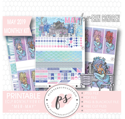 Mer-May May 2019 Monthly View Kit Digital Printable Planner Stickers (for use with Erin Condren) - Plannerologystudio