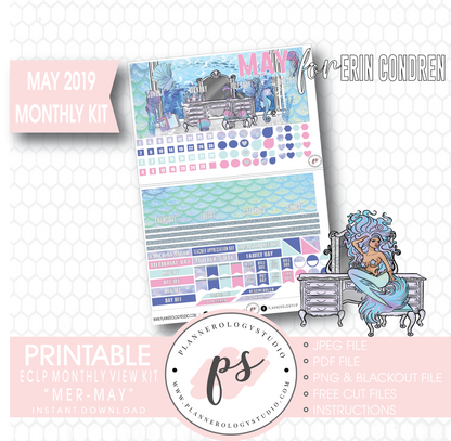 Mer-May May 2019 Monthly View Kit Digital Printable Planner Stickers (for use with Erin Condren) - Plannerologystudio